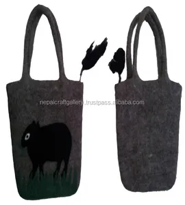 Nepal'de el yapımı yüksek kaliteli keçe hayvan tasarım çantası