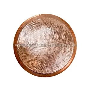 Pure Copper Hammered Round Serving Tray for Kitchenware Party Bar Usage