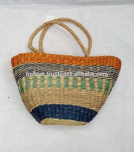 Bolsa de algas marinas colorida artesanal más vendida para mujeres, compras, regalos de vacaciones con asas, cesta de flores hecha en Vietnam - Product Image 3