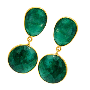 Pendientes de tuerca de diseñador de Plata de Ley 925 con piedras preciosas Esmeralda chapadas en oro Unisex para regalo de boda fiesta compromiso - Product Image 1