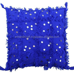 Premium Quality Blue Moroccan <b>Pillow</b> With Silver-<b>Sequins</b> - Product Image 1