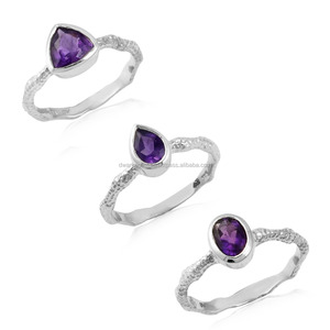 Vente en gros de bagues en argent sterling 925 avec pierres précieuses empilables avec améthyste africaine et bandeau de marteau serti de bijoux pour fêtes et mariages - Product Image 3