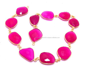 Rose vif 925 argent Sterling lunette pierre de naissance Boho connecteur lien à la main naturel Multi pierres précieuses perles ethniques bijoux pour - Product Image 3