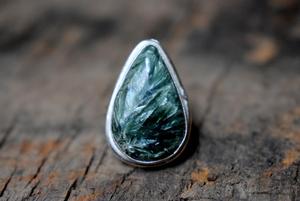 Anillo de serafinita de Plata de Ley 925 ovalado redondo pera cuadrado piedra preciosa natural cabujón de piedra - Product Image 6