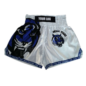 Las mujeres de los hombres boxeo Mma pantalones cortos MMA lucha corta tiger MUAY THAI Shorts hombre fondo blanco azul, M, L, XL XXL - Product Image 1