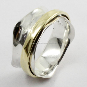 Tendencia 925 plata esterlina y anillo giratorio de latón martillado joyería de dos tonos para bodas compromisos regalos fiestas aniversarios - Product Image 2