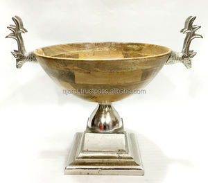 Eco-friendly Handmade Aluminum and <b>Wood</b> <b>Bowl</b> with Designer Deer Handle Luxury Stocked <b>Fruit</b> Display Dish Footed Wooden <b>Bowl</b> - Product Image 5
