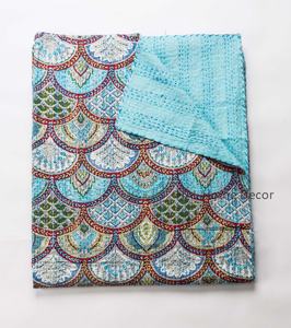 <b>King</b> <b>Size</b> Handmade Kantha <b>Quilt</b> Winter <b>Bed</b> Throw Blanket with Embroidered Home Textiles Customizable Design Wholesale Price - Product Image 4