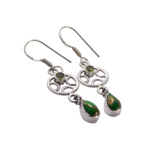 Boucles d'oreilles en argent sterling 925 faites à la main pierre précieuse turquoise vente en ligne pour les femmes Vintage or diamant Accent cadeau de mariage - Product Image 1