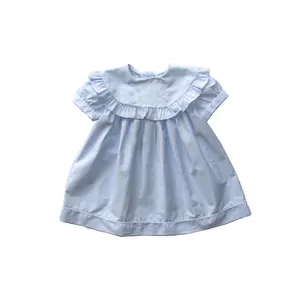 2019 wholesale boutique smocked solid color knit organic cotton baby clothes little girls summer dress