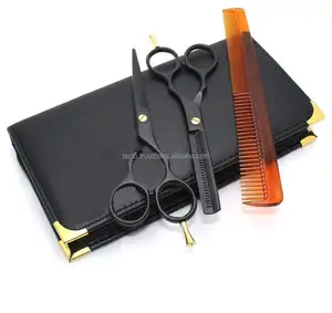 Chuyên Nghiệp Tóc Cắt & Mỏng Kéo Set Matt Màu Đen Barber Kéo Set Với Da Pouch