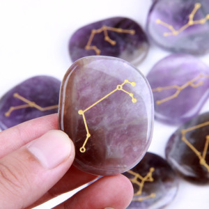 12ชิ้นหินอเมทิสต์ธรรมชาติหินปาล์มสไตล์ฮวงจุ้ยสัญลักษณ์จักรราศีอัญมณีแกะสลักมาสคอตเทคนิคการแกะสลัก - Product Image 4