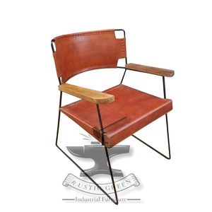 Chaise de salle à manger industrielle vintage moderne en fer et cuir pour restaurant cuisine salon supermarché atelier hôpital école - Product Image 5