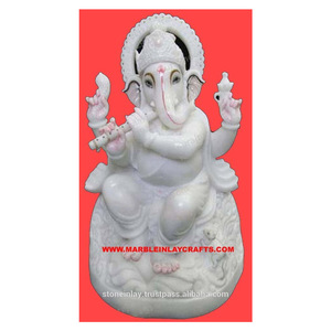 Statue de seigneur Ganesha en marbre blanc, fabrication indienne - Product Image 1