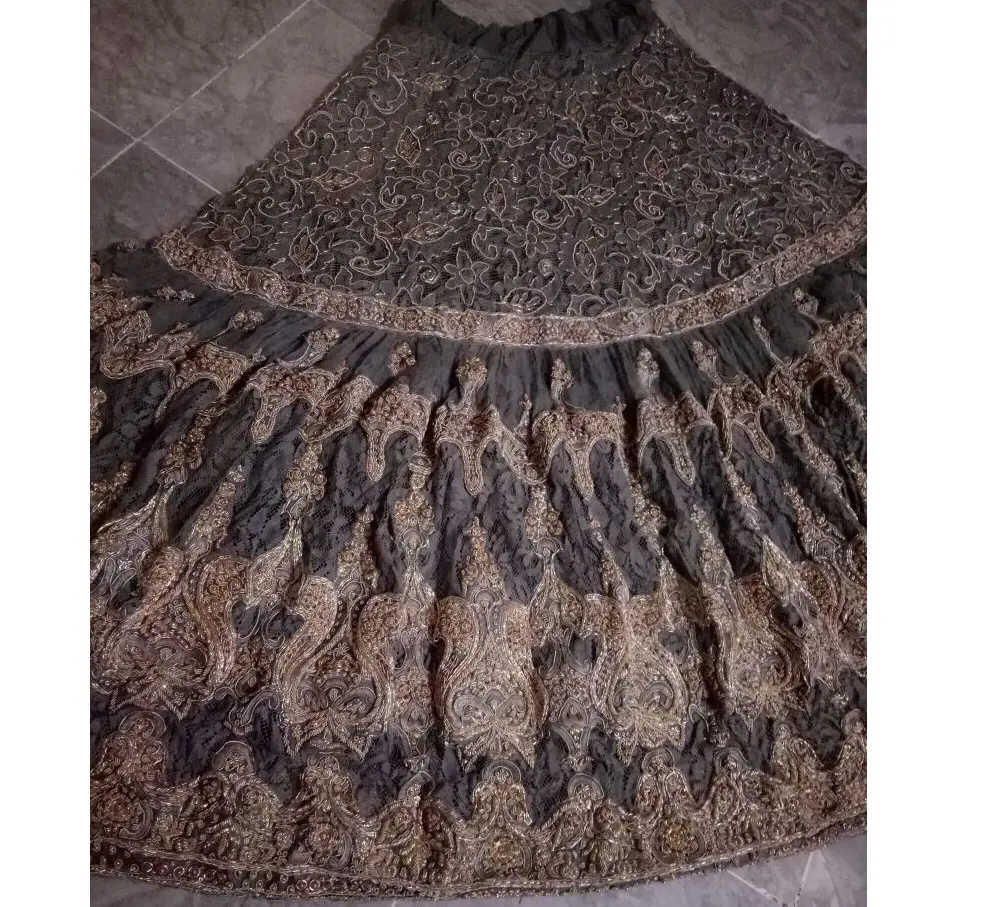 Серые и золотые тяжелые красивые полностью ручной работы Холи ленга Свадебные дизайнерские свадебные платья Пакистан, юбка дизайнерские свадебные платья индия
