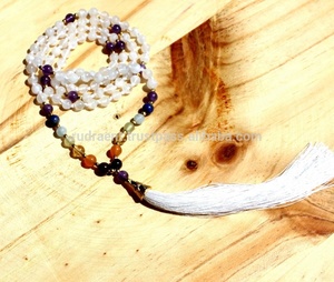 Top qualité vente chaude 7 Chakra pierre de lune longue pierre précieuse spirituelle gland Mala perles fait à la main artiste indien colliers de perles - Product Image 2