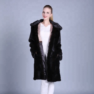 Su misura di Nuovo Disegno Con Cappuccio <span class=keywords><strong>Nero</strong></span> Cappotto Di <span class=keywords><strong>Pelle</strong></span> di Visone - Product Image 2