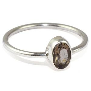 Anillo de plata de primera ley con forma ovalada para mujer, sortija, plata esterlina 925, cuarzo ahumado - Product Image 1