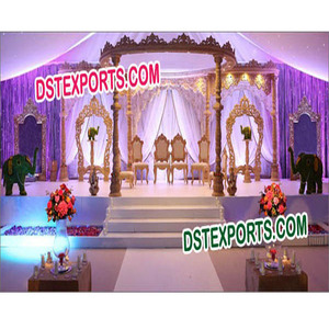 Mandap de Madera Tradicional para Bodas, Mandap Redondo de Madera para Bodas Indias, Conjunto de Mandap de Madera Tallada para Decoración de Bodas en Canadá - Product Image 1