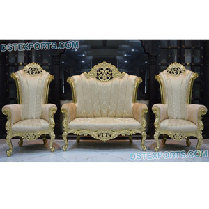Conjunto de sofás plisados dorados de estilo moderno para boda, conjunto de sofás de lujo para recepción de boda, con respaldo alto - Product Image 1