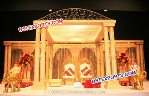 Mandap tallado dorado para boda, mandril de seis pilares dorados para tallado pesado - Product Image 4