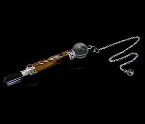 Péndulo de varita de ojo de tigre de alta calidad, piedra preciosa de cristal natural, cono facetado, Péndulo de radiestesia para péndulos curativos de Reiki a la venta - Product Image 3