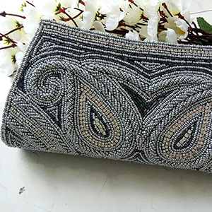 Handcrafted Ladies Wallet Clutch Elegant Beaded <b>Evening</b> <b>Bag</b> with Satin Lining Rhinestone and Silk Fabric for Parties - Product Image 2