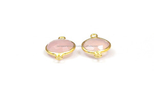 Lunette à breloques en quartz rose pour la fabrication de bijoux, connecteur bohème fait main, plaqué or, pierres précieuses - Product Image 4