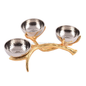 Metal 3 cuencos con hoja de soporte decorativo de metal de soporte para el uso de la cocina de metal artesanía tazón de frutas y frutos secos - Product Image 1