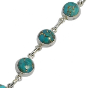 Vente chaude indien fait à la main solide 925 Bracelet en argent Sterling Turquoise ronde pierre précieuse Style Vintage plaqué rhodium pour cadeau - Product Image 2
