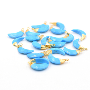 Howlite chapado en oro 16-18mm cielo azul Luna forma facetada latón piedra preciosa colgante fianza joyería hacer hallazgos - Product Image 4