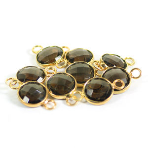 Brun doré Quartz Fumé 10 MM Rond Lunette Connecteur Double Caution Boucle bijoux pendentifs et breloques - Product Image 5