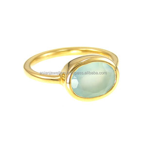 Aqua Chalcedony Gemstone 925 Sterling <b>Silver</b> Vermeil Gold <b>Stacking</b> <b>Ring</b> - Product Image 1