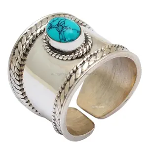 Grosir Perhiasan Perak 925 Desain Cincin Batu Pirus untuk Pria