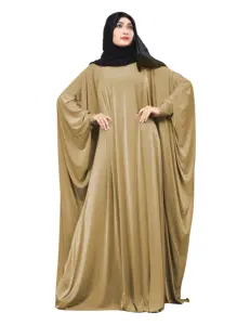 石头颜色素色无尺寸阿拉伯Lykra Abaya，带雪纺头巾围巾，适合女性