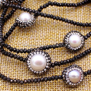 สร้อยคอรูปทรงกลมหรูหราพร้อมโซ่ยาวทำด้วยมืองานตุรกีลูกปัดสีดำที่ไม่ซ้ำใครและเครื่องประดับมุก - Product Image 3