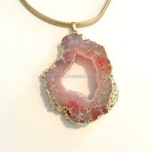 Collar con Colgante de Rodajas de Ágata Larga de 24 Pulgadas, Unisex, Chapado en Latón Sin Níquel, Regalo para Fiesta de Compromiso o Aniversario - Product Image 2