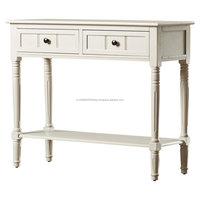 Meuble de salon en bois massif de chêne indien, finition blanc antique, table console à deux tiroirs, modèle IOD271