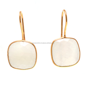 Pierre de Lune arc-en-ciel 925 En Argent Sterling or vermeil boucles d'oreilles à la main - Product Image 1