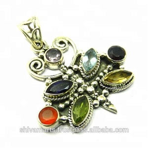 Sólido 925 plata esterlina Real cornalina Multi piedra preciosa Chakra colgante indio hecho a mano joyería fina colgantes y dijes - Product Image 2