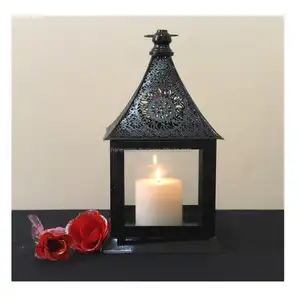 Metall glas Schwarz Marok kanis che Hochzeit Home Decoration Kerzenhalter Laterne Für Weihnachts dekoration