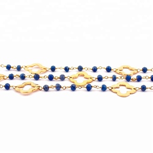 Un Pied Quartz Bleu Plaqué Or Rondelle Facettes 3mm-4mm Fil Enveloppé Lien Chapelet Perles Trèfle Chaîne - Product Image 3