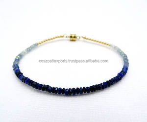 Ombre <b>Blue</b> <b>Sapphire</b> Sterling Silver Beaded Faceted Gemstone <b>Bracelet</b> for Wedding Anniversary Gift - Product Image 1