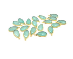 Pierre de Doublet Aqua Calcedony en forme de poire, lunette de pierres précieuses plaquée or 18 carats, composants de fabrication de bijoux - Product Image 5