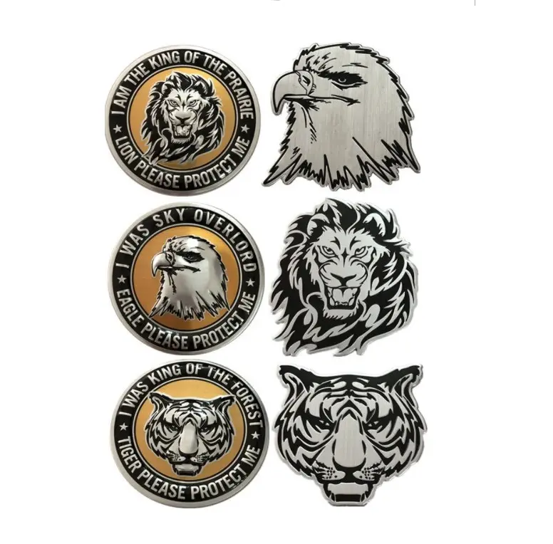 Custom metal car animal emblem eagle tiger lion head Car badge with adhesive