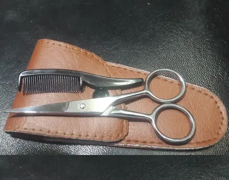 Tijeras para barba y bigote con peine y funda de cuero sintético, profesional, acero quirúrgico afilado para corte