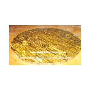 Mesa de centro de ojo de tigre dorado, mesa de piedra india hecha a mano - Product Image 1