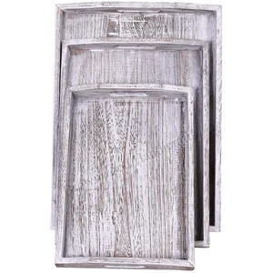 Juego de 3 bandejas de madera de pino sostenibles de proveedor al por mayor juego de bandejas de madera de color blanco de socorro para servir y uso decorativo - Product Image 2