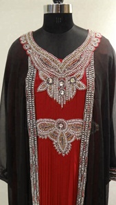 Abaya musulmane, vêtements islamiques pour femmes, perles à la main, broderie lourde, kaftan Dubaï, abaya, travail manuel - Product Image 5