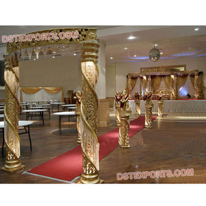 Decoración de Mandap de Boda con Cristales de Fibra Dorada, Decoración de Pilares de Mandap de Boda, Nuevo Diseño de Mandap de Boda, Países Bajos 
 - Product Image 1